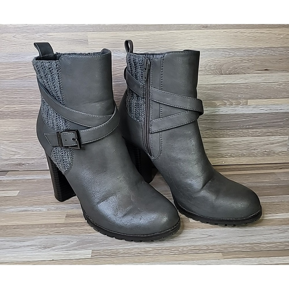 Juicy Couture Abagail Grey Leather & Knit Heel‎ Cozy Cold Weather Boots Womens 9